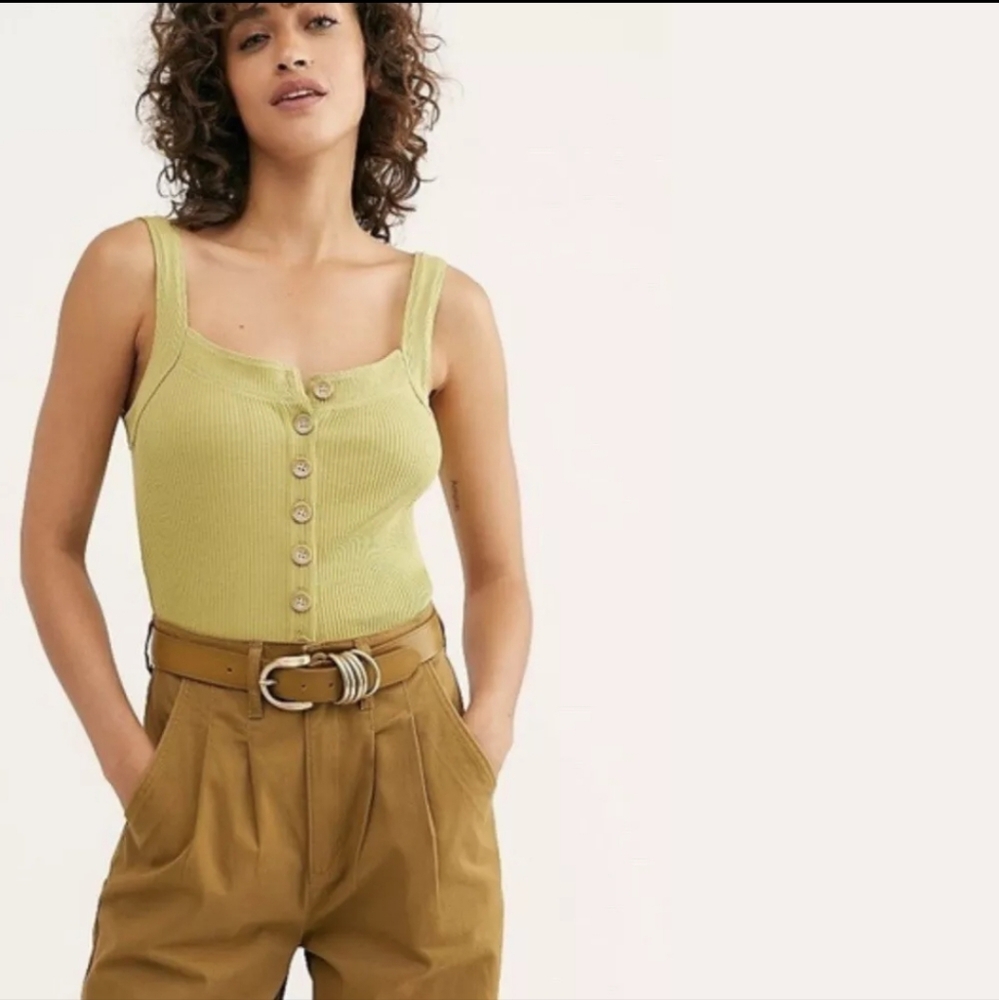 NWT Women's Free People Green Button-Up Tank Top